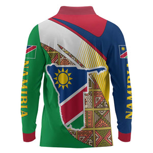 Afro Namibia Map Long Sleeve Polo Shirt National Emblem and Cultural Motif Design