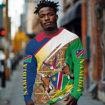 Afro Namibia Map Long Sleeve Shirt National Emblem and Cultural Motif Design