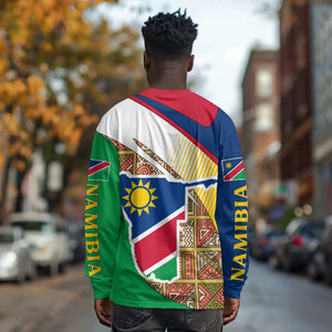 Afro Namibia Map Long Sleeve Shirt National Emblem and Cultural Motif Design