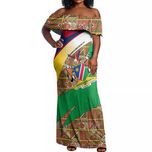 Afro Namibia Map Off Shoulder Maxi Dress National Emblem and Cultural Motif Design