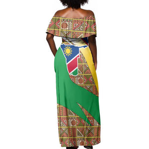 Afro Namibia Map Off Shoulder Maxi Dress National Emblem and Cultural Motif Design