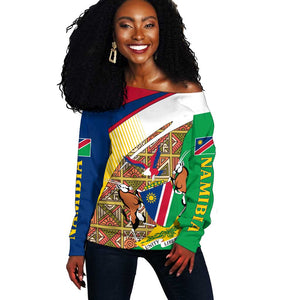 Afro Namibia Map Off Shoulder Sweater National Emblem and Cultural Motif Design