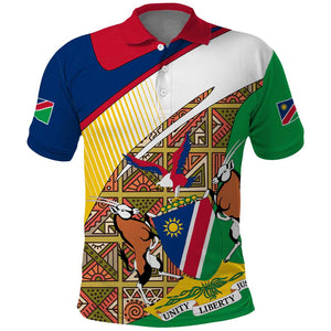 Afro Namibia Map Polo Shirt National Emblem and Cultural Motif Design