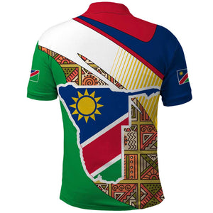 Afro Namibia Map Polo Shirt National Emblem and Cultural Motif Design
