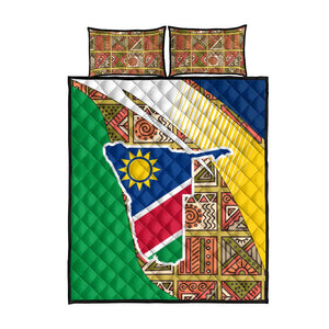 Afro Namibia Map Quilt Bed Set National Emblem and Cultural Motif Design