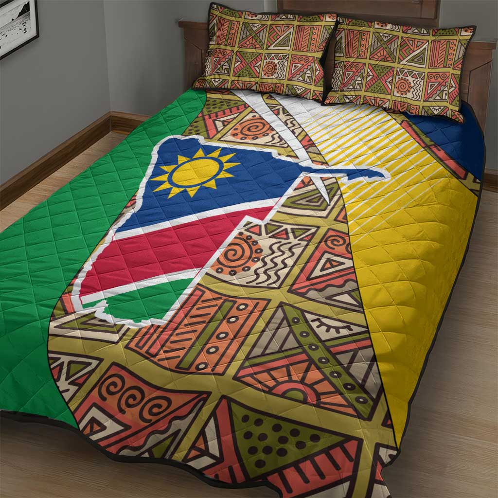 Afro Namibia Map Quilt Bed Set National Emblem and Cultural Motif Design