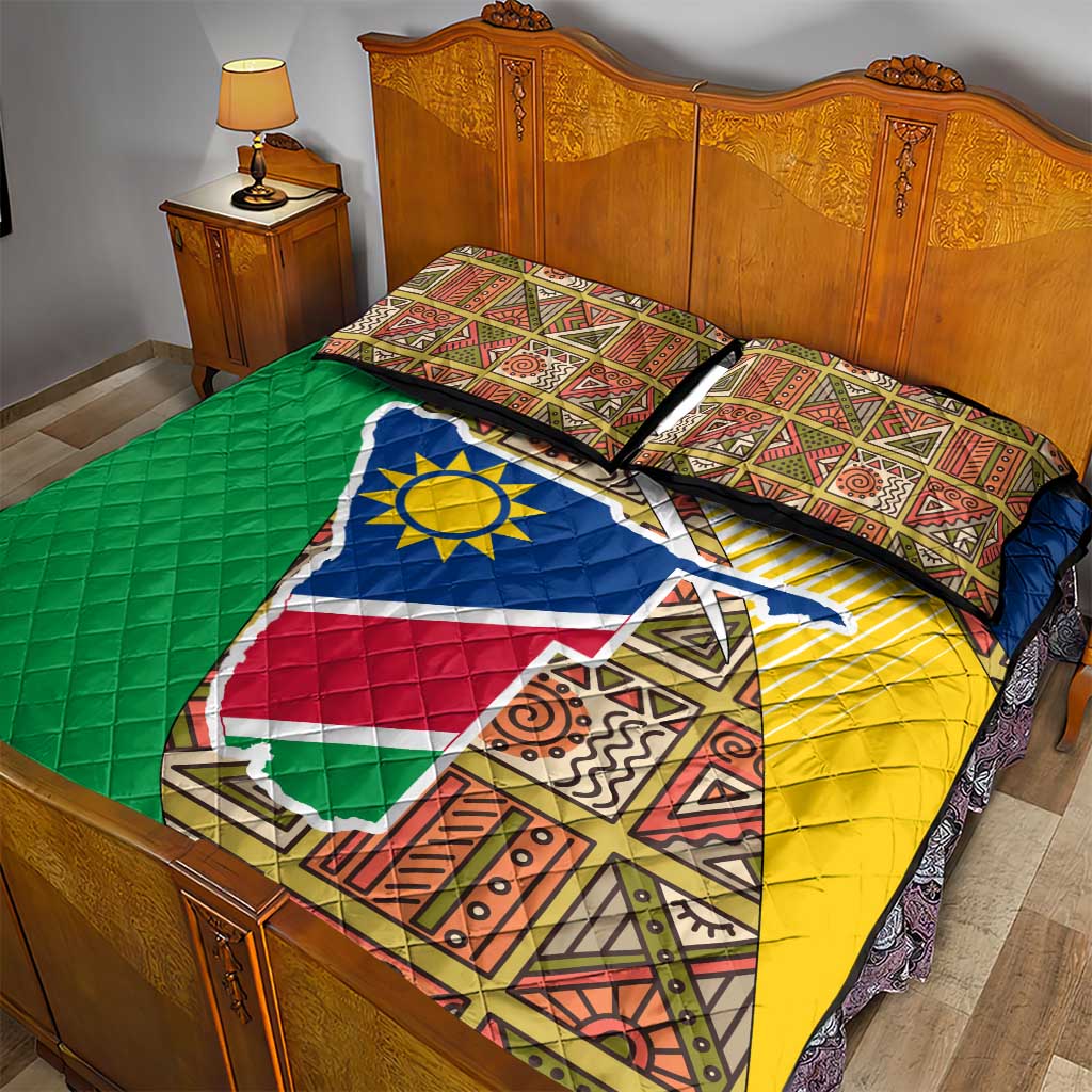 Afro Namibia Map Quilt Bed Set National Emblem and Cultural Motif Design