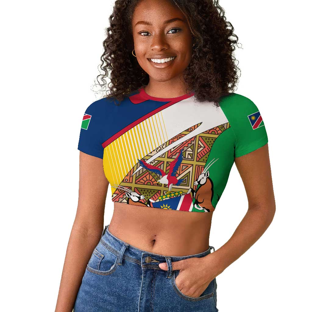 Afro Namibia Map Raglan Cropped T shirt National Emblem and Cultural Motif Design