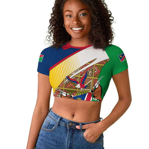 Afro Namibia Map Raglan Cropped T shirt National Emblem and Cultural Motif Design