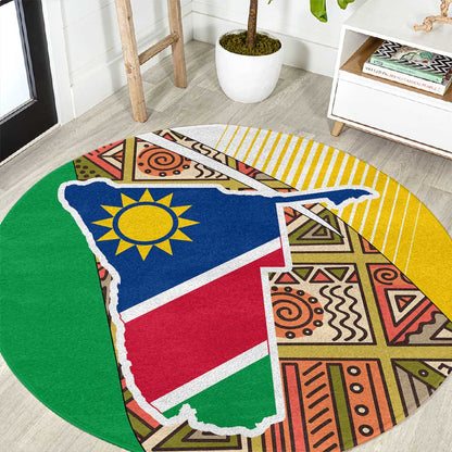 Afro Namibia Map Round Carpet National Emblem and Cultural Motif Design