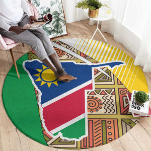 Afro Namibia Map Round Carpet National Emblem and Cultural Motif Design