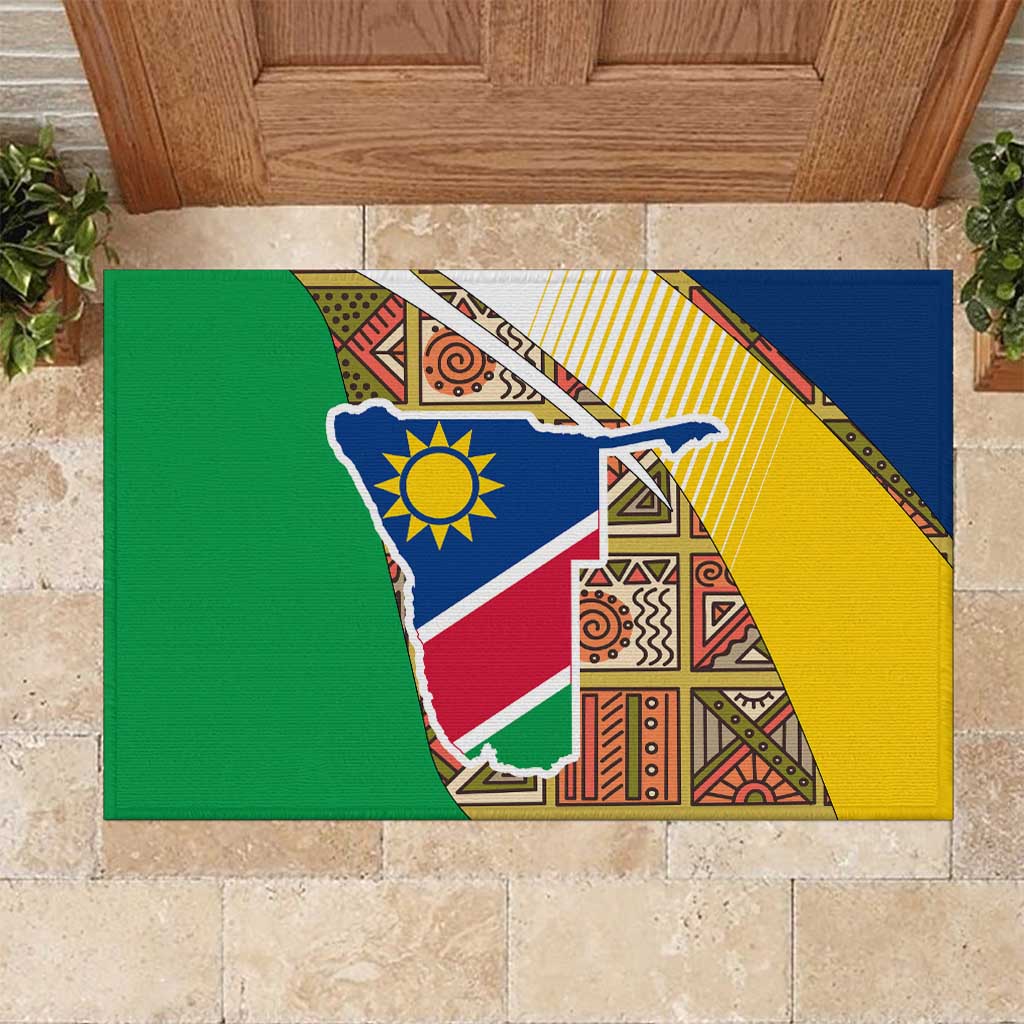 Afro Namibia Map Rubber Doormat National Emblem and Cultural Motif Design