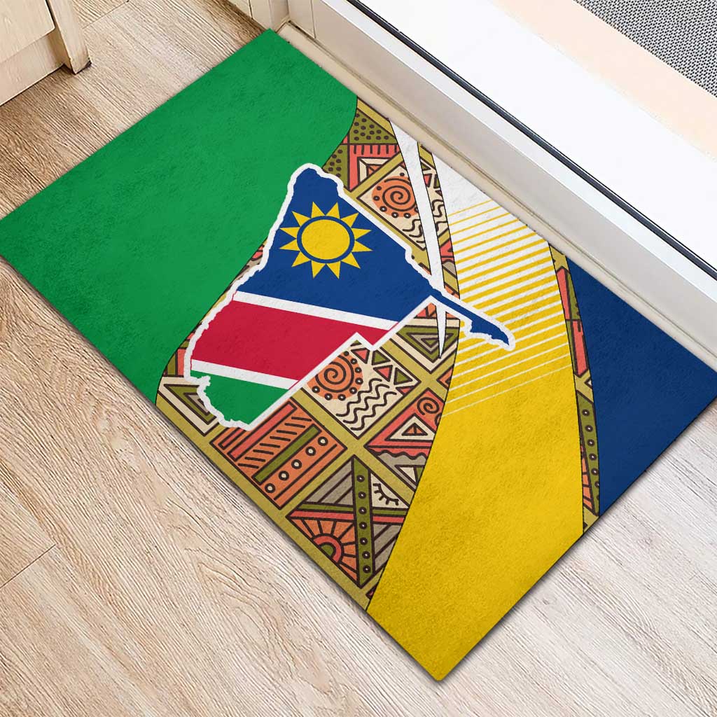 Afro Namibia Map Rubber Doormat National Emblem and Cultural Motif Design