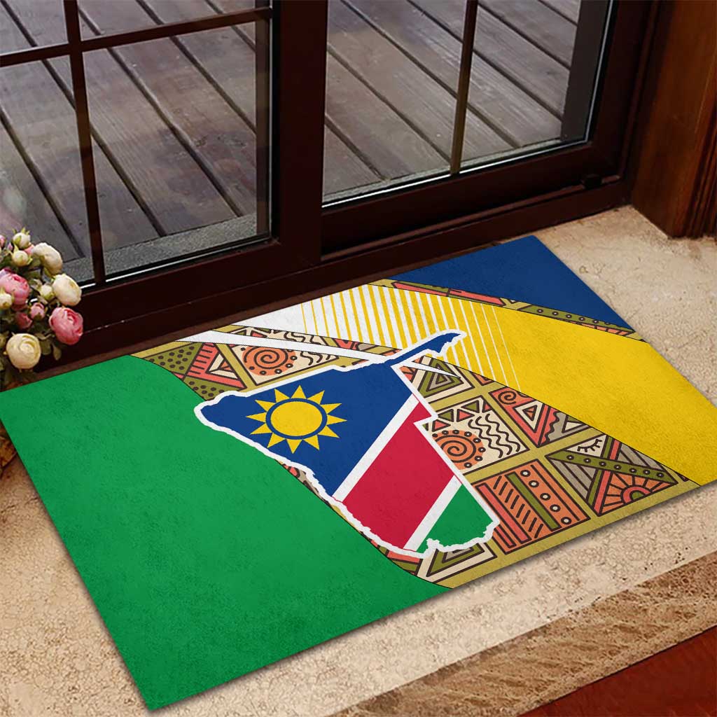 Afro Namibia Map Rubber Doormat National Emblem and Cultural Motif Design