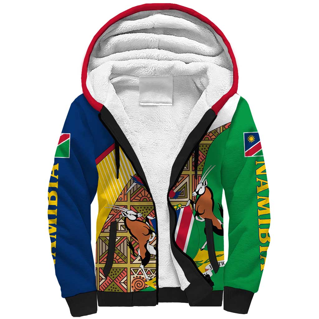 Afro Namibia Map Sherpa Hoodie National Emblem and Cultural Motif Design