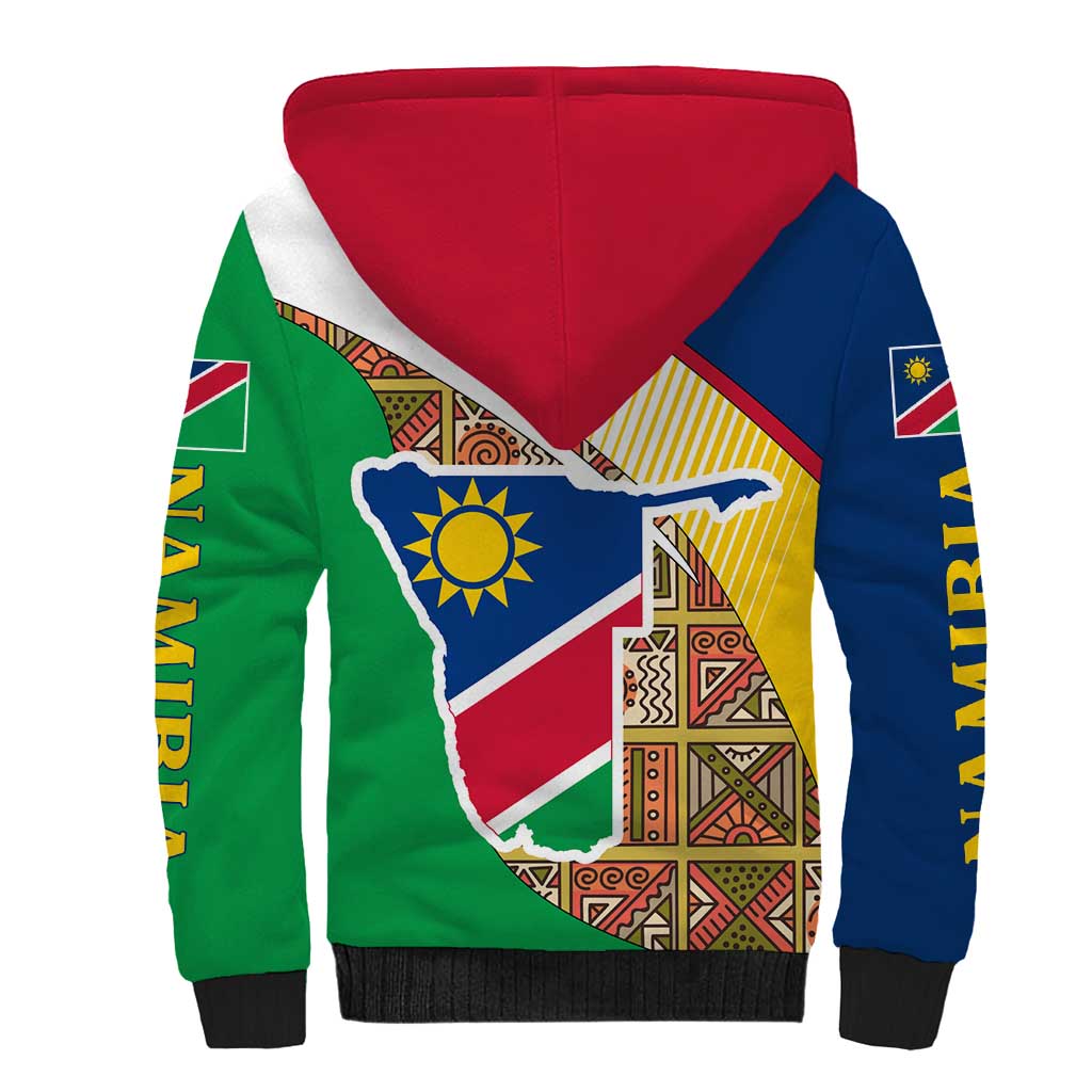 Afro Namibia Map Sherpa Hoodie National Emblem and Cultural Motif Design