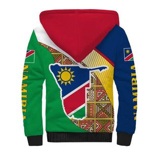 Afro Namibia Map Sherpa Hoodie National Emblem and Cultural Motif Design