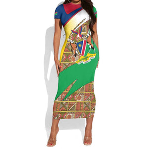 Afro Namibia Map Short Sleeve Bodycon Dress National Emblem and Cultural Motif Design TS04