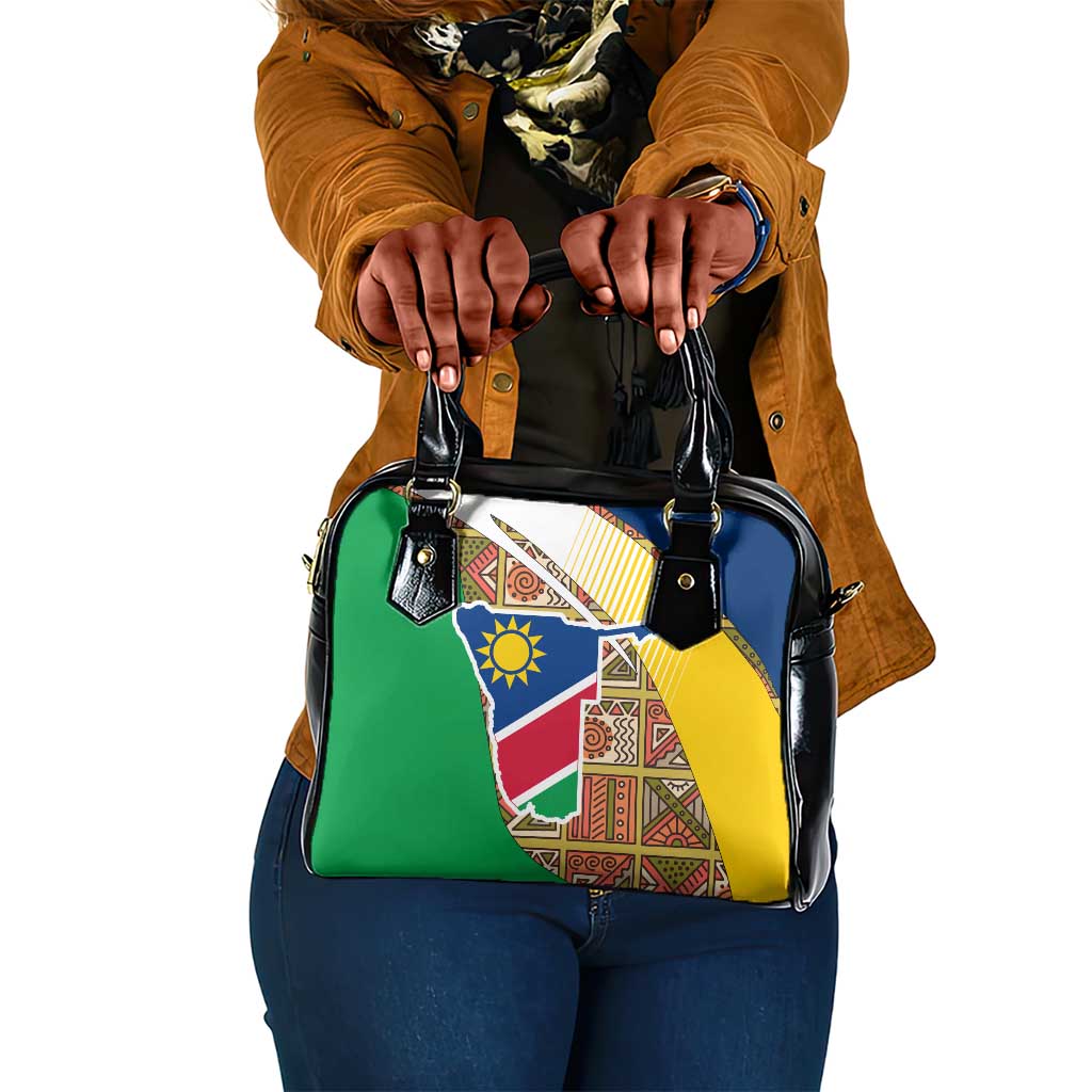 Afro Namibia Map Shoulder Handbag National Emblem and Cultural Motif Design
