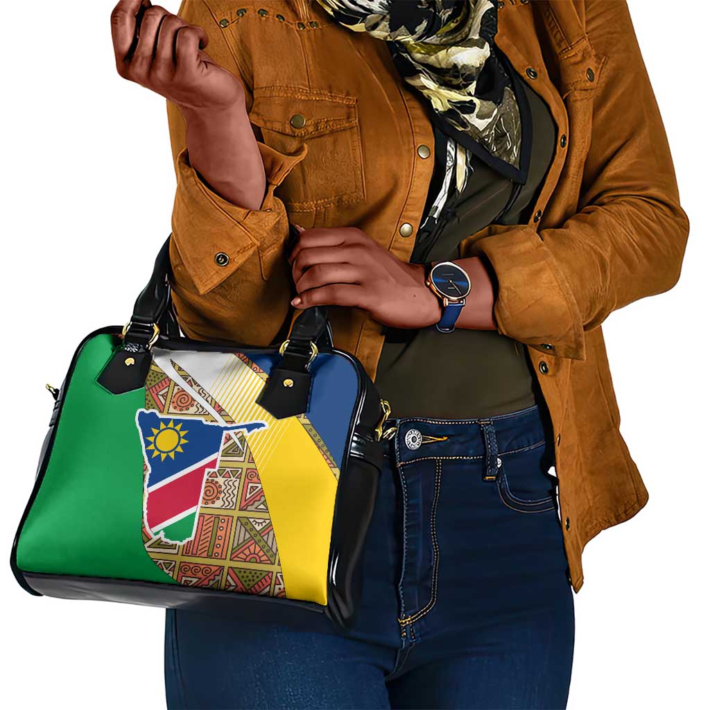 Afro Namibia Map Shoulder Handbag National Emblem and Cultural Motif Design