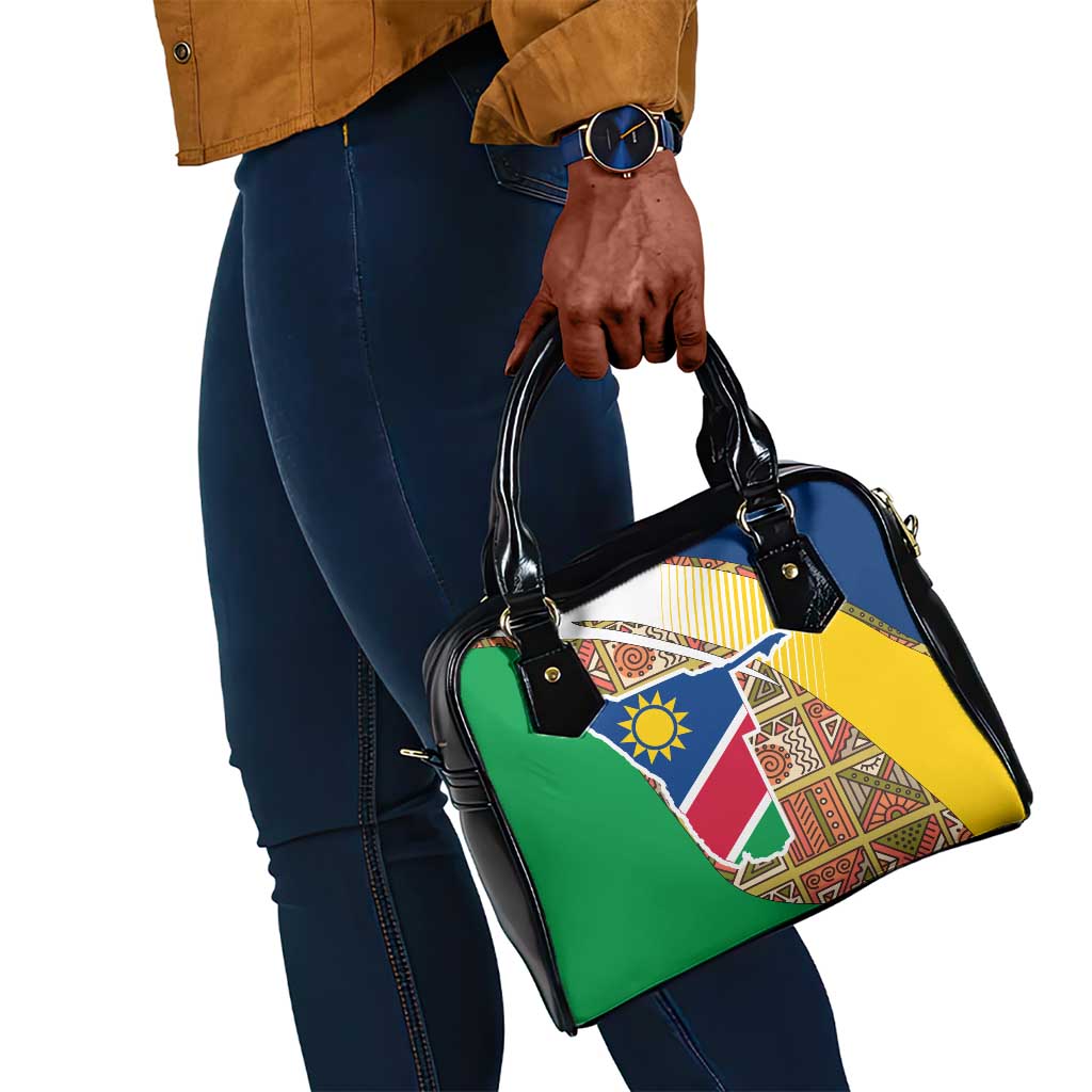 Afro Namibia Map Shoulder Handbag National Emblem and Cultural Motif Design