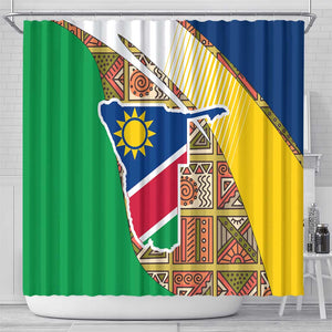 Afro Namibia Map Shower Curtain National Emblem and Cultural Motif Design