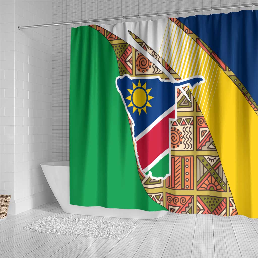 Afro Namibia Map Shower Curtain National Emblem and Cultural Motif Design
