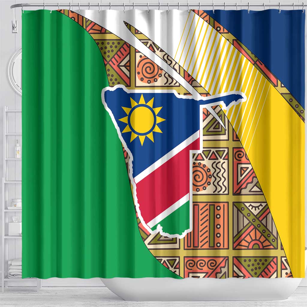 Afro Namibia Map Shower Curtain National Emblem and Cultural Motif Design