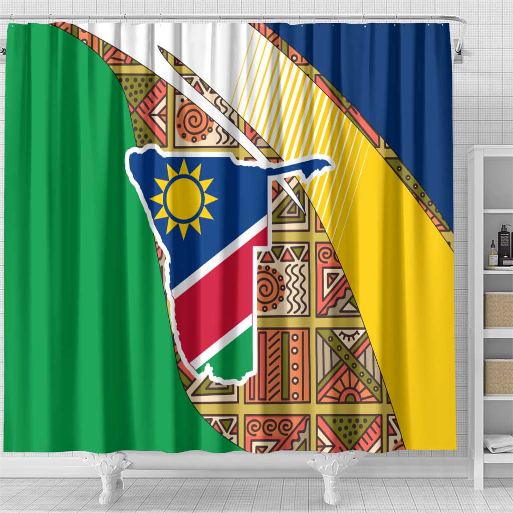 Afro Namibia Map Shower Curtain National Emblem and Cultural Motif Design