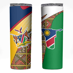 Afro Namibia Map Skinny Tumbler National Emblem and Cultural Motif Design