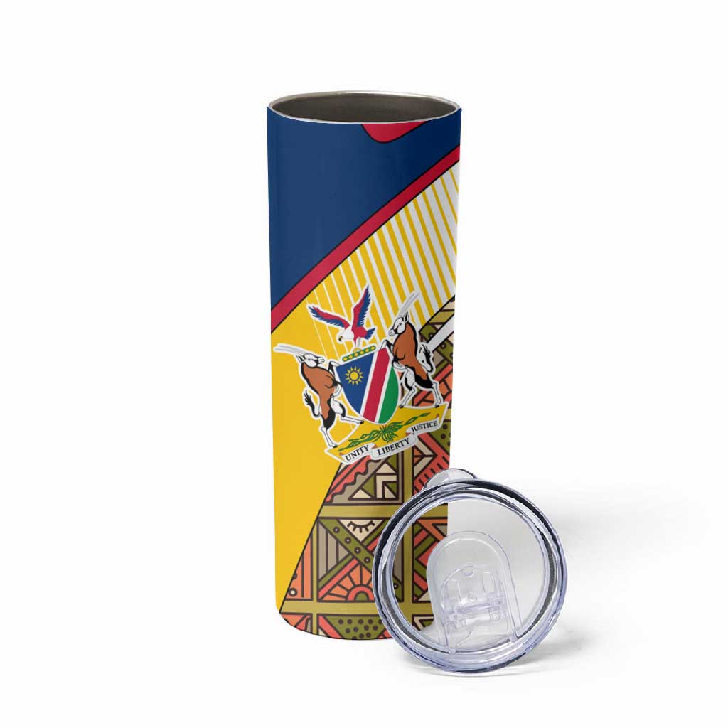 Afro Namibia Map Skinny Tumbler National Emblem and Cultural Motif Design