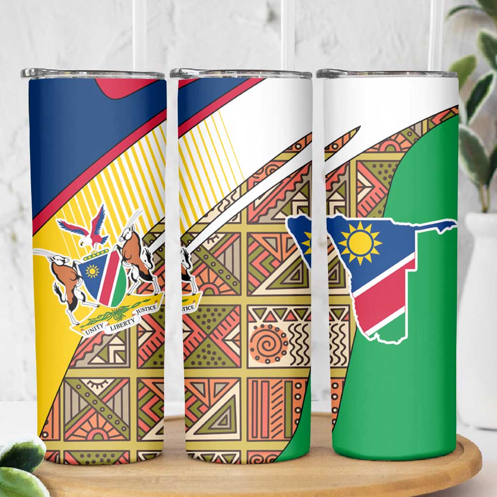 Afro Namibia Map Skinny Tumbler National Emblem and Cultural Motif Design