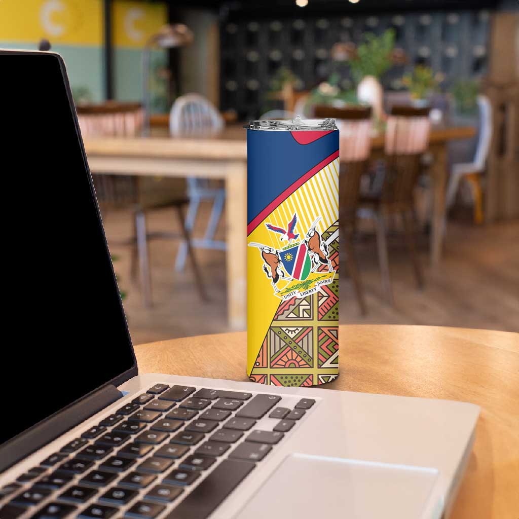 Afro Namibia Map Skinny Tumbler National Emblem and Cultural Motif Design