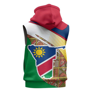 Afro Namibia Map Sleeveless Hoodie National Emblem and Cultural Motif Design - African Pride