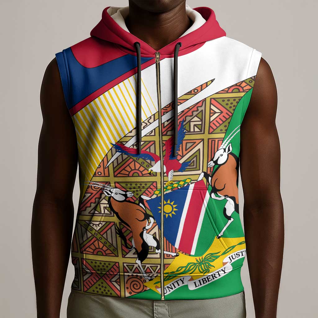Afro Namibia Map Sleeveless Zip Hoodie National Emblem and Cultural Motif Design - African Pride