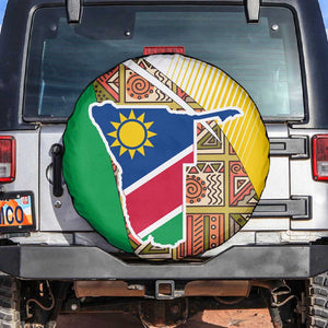 Afro Namibia Map Spare Tire Cover National Emblem and Cultural Motif Design