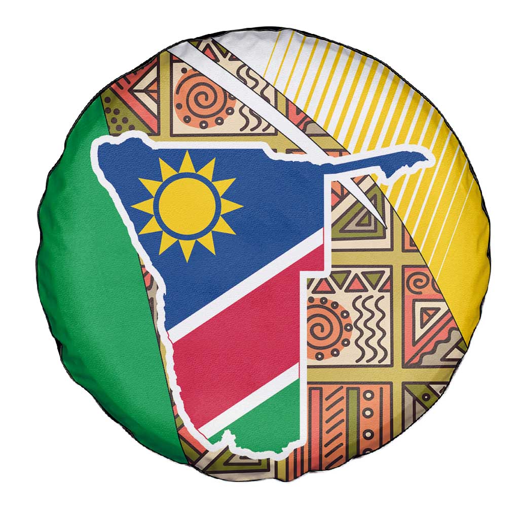 Afro Namibia Map Spare Tire Cover National Emblem and Cultural Motif Design