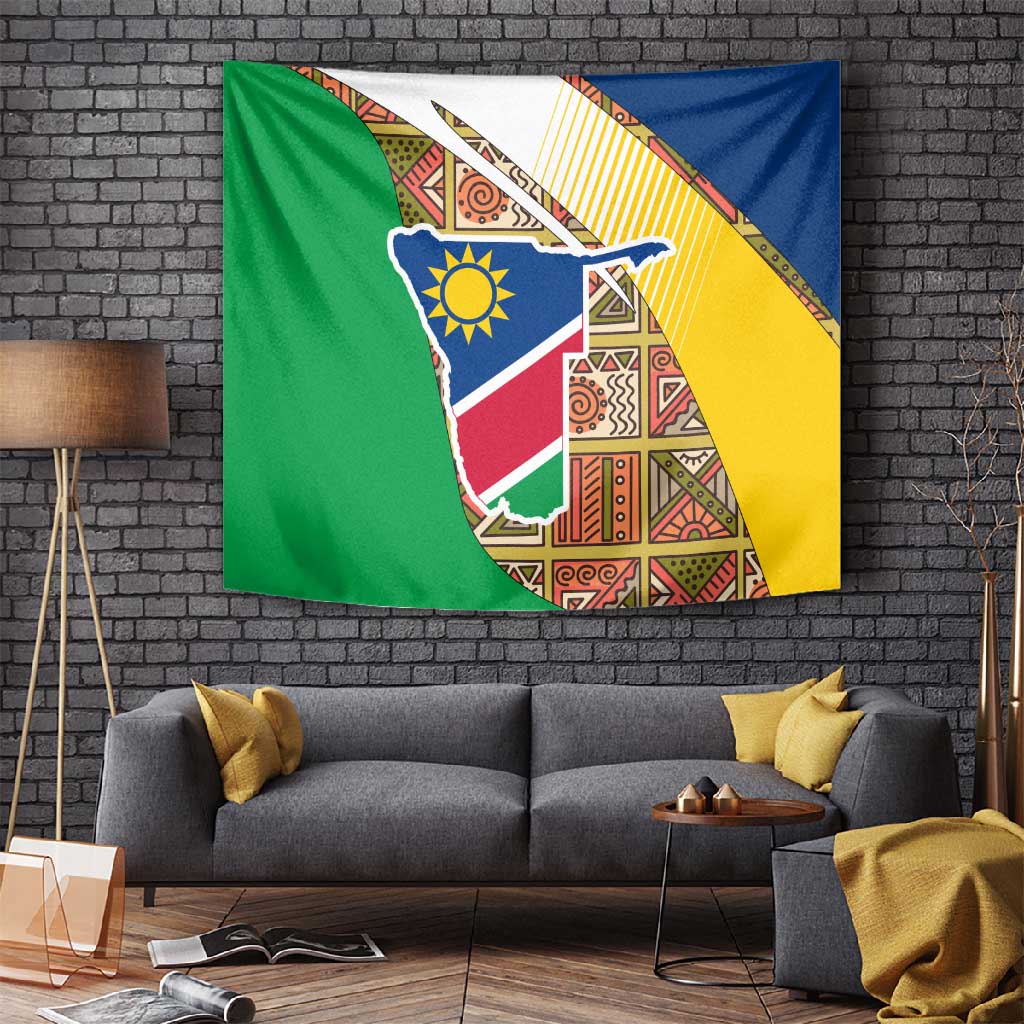 Afro Namibia Map Tapestry National Emblem and Cultural Motif Design