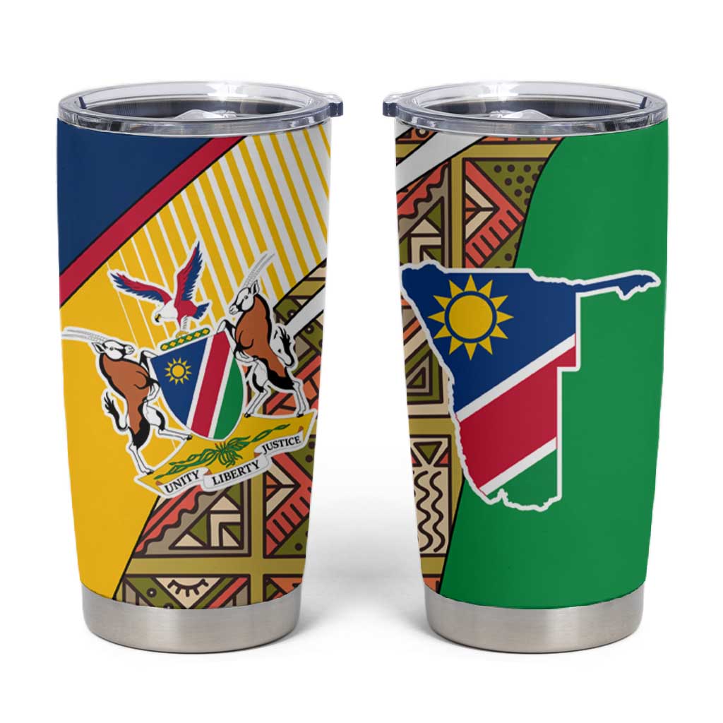 Afro Namibia Map Tumbler Cup National Emblem and Cultural Motif Design