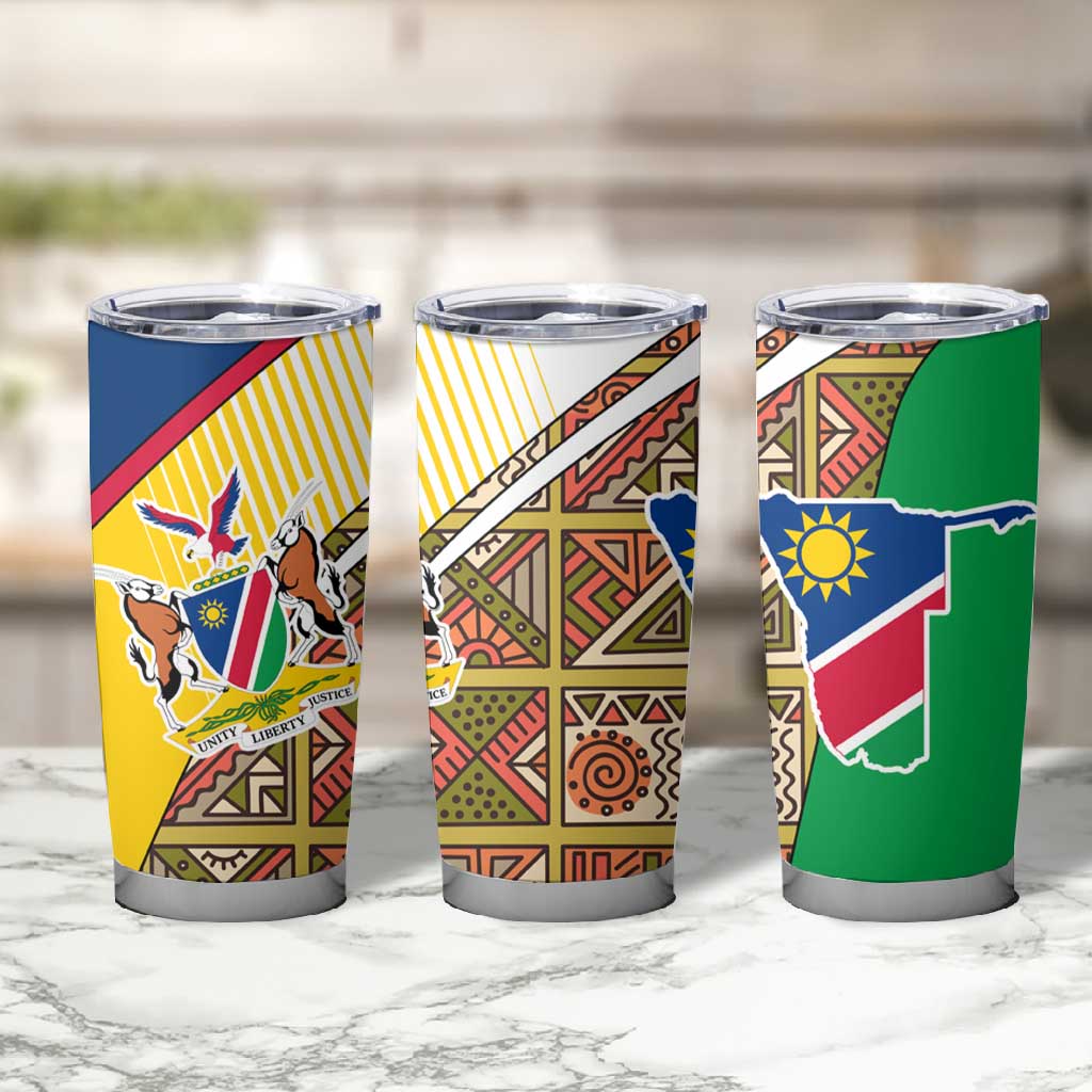 Afro Namibia Map Tumbler Cup National Emblem and Cultural Motif Design