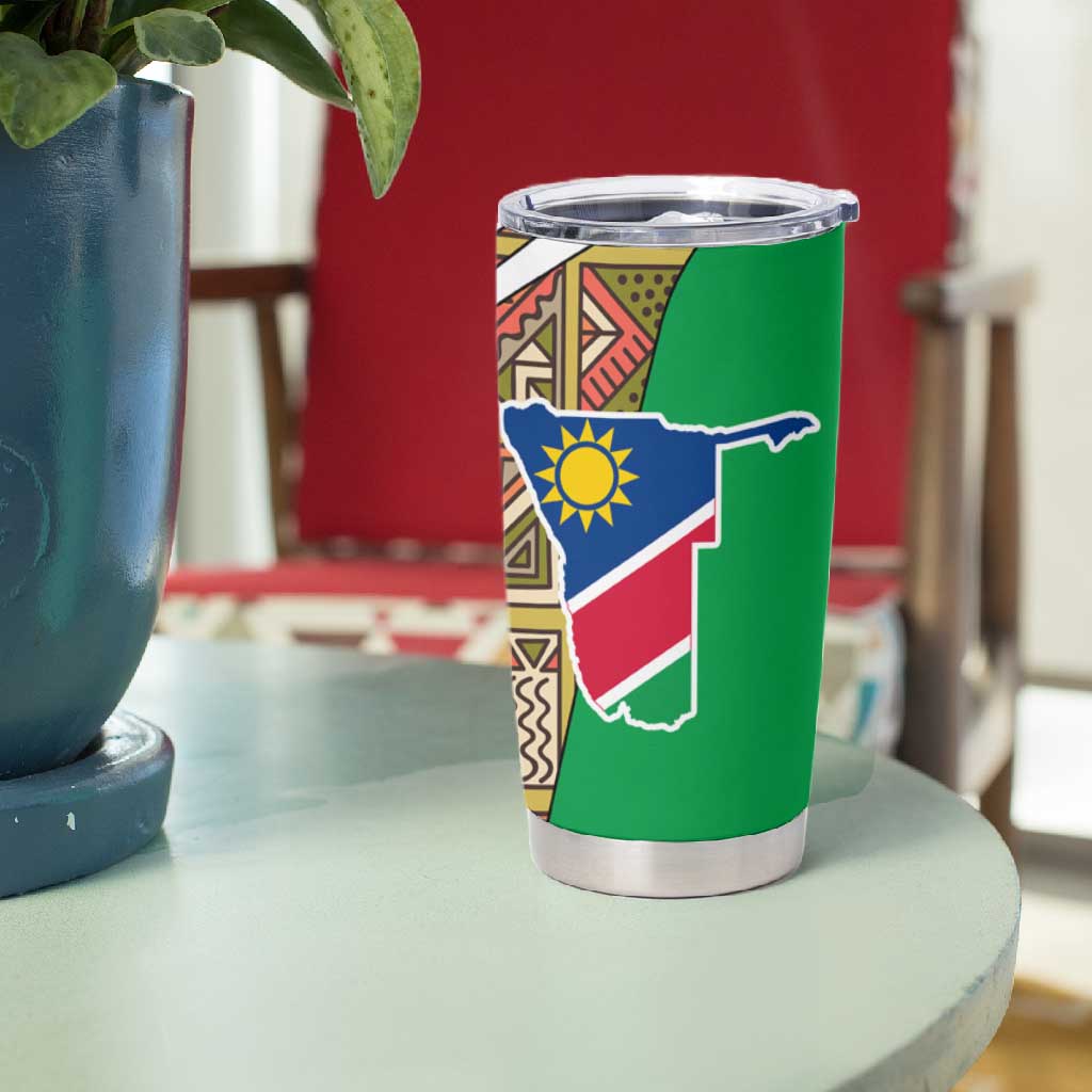 Afro Namibia Map Tumbler Cup National Emblem and Cultural Motif Design
