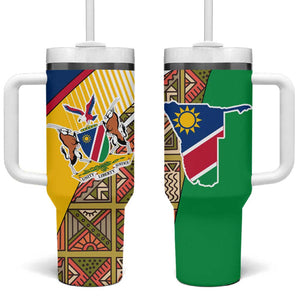 Afro Namibia Map Tumbler With Handle National Emblem and Cultural Motif Design