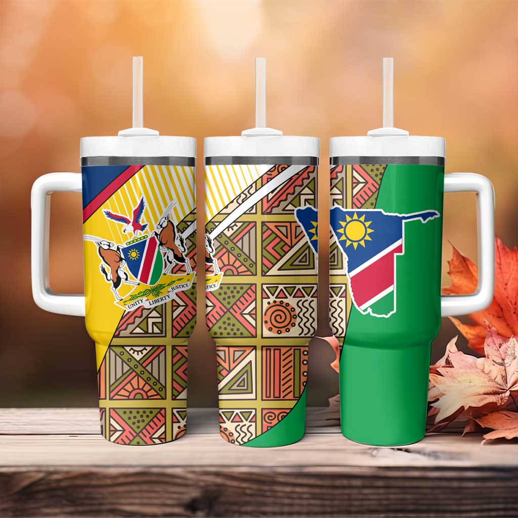 Afro Namibia Map Tumbler With Handle National Emblem and Cultural Motif Design