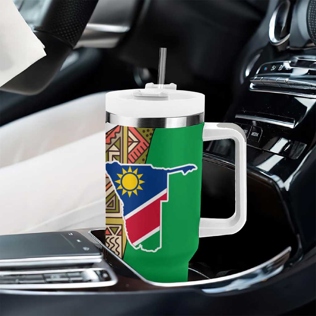Afro Namibia Map Tumbler With Handle National Emblem and Cultural Motif Design