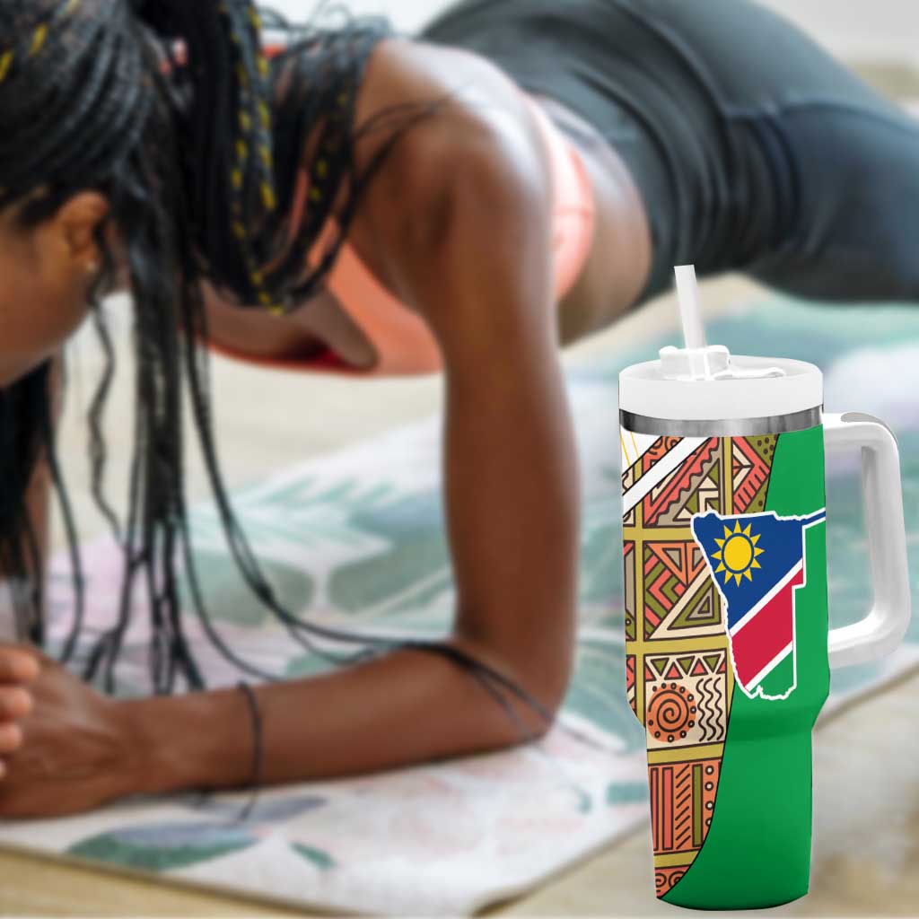 Afro Namibia Map Tumbler With Handle National Emblem and Cultural Motif Design