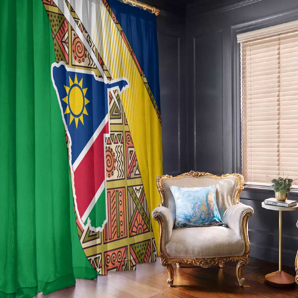 Afro Namibia Map Window Curtain National Emblem and Cultural Motif Design