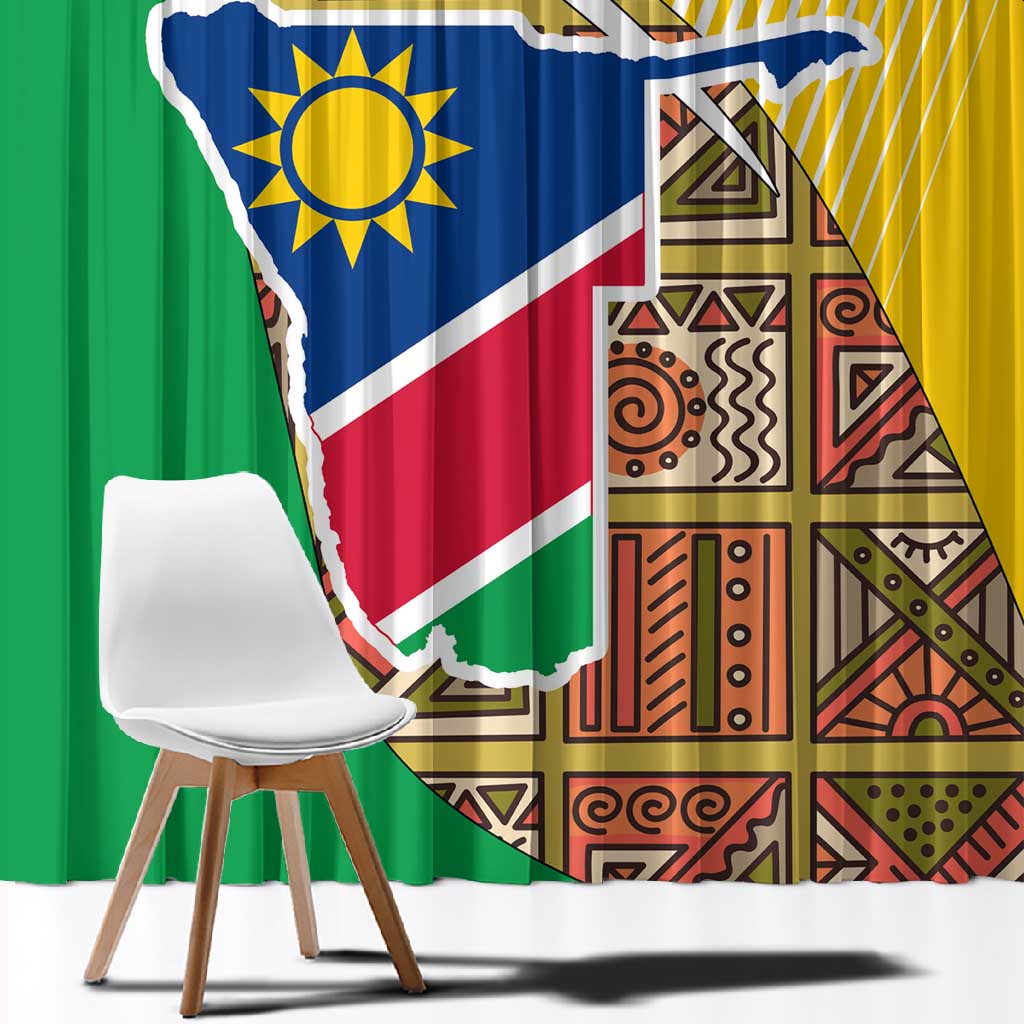 Afro Namibia Map Window Curtain National Emblem and Cultural Motif Design