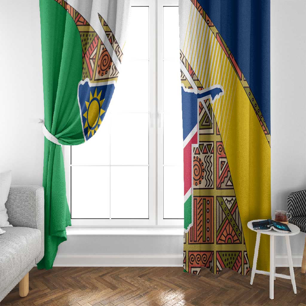 Afro Namibia Map Window Curtain National Emblem and Cultural Motif Design