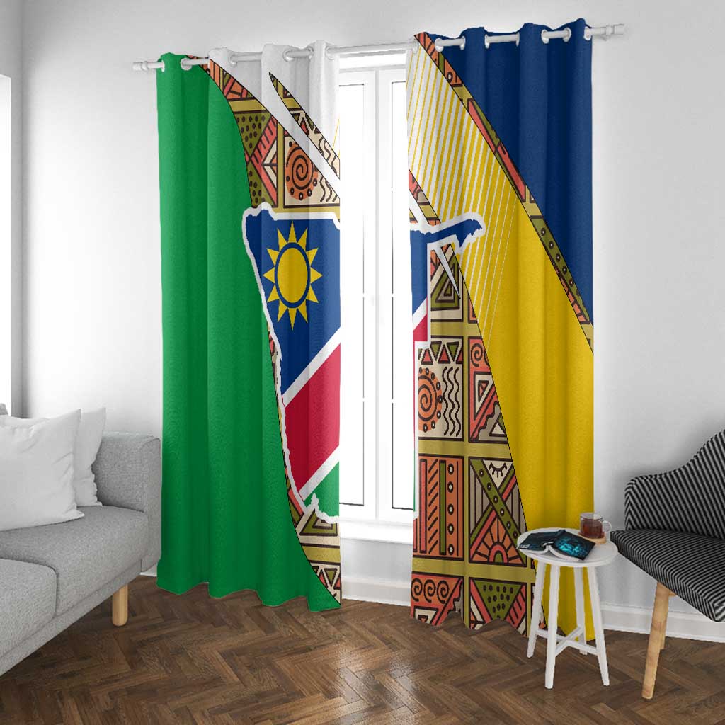 Afro Namibia Map Window Curtain National Emblem and Cultural Motif Design