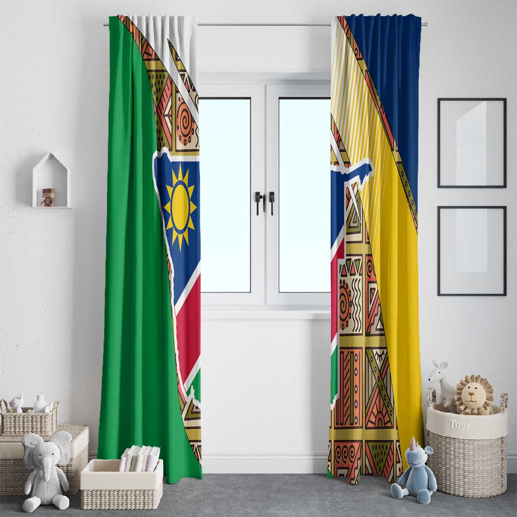 Afro Namibia Map Window Curtain National Emblem and Cultural Motif Design
